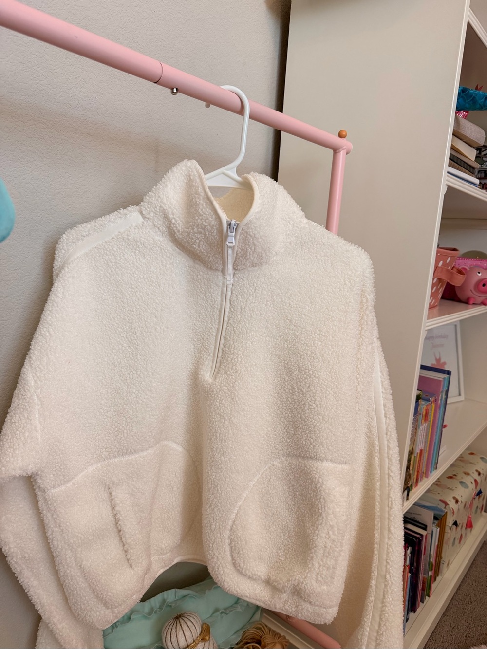 Women's Cream Sherpa Half-Zip Turtleneck Sweater